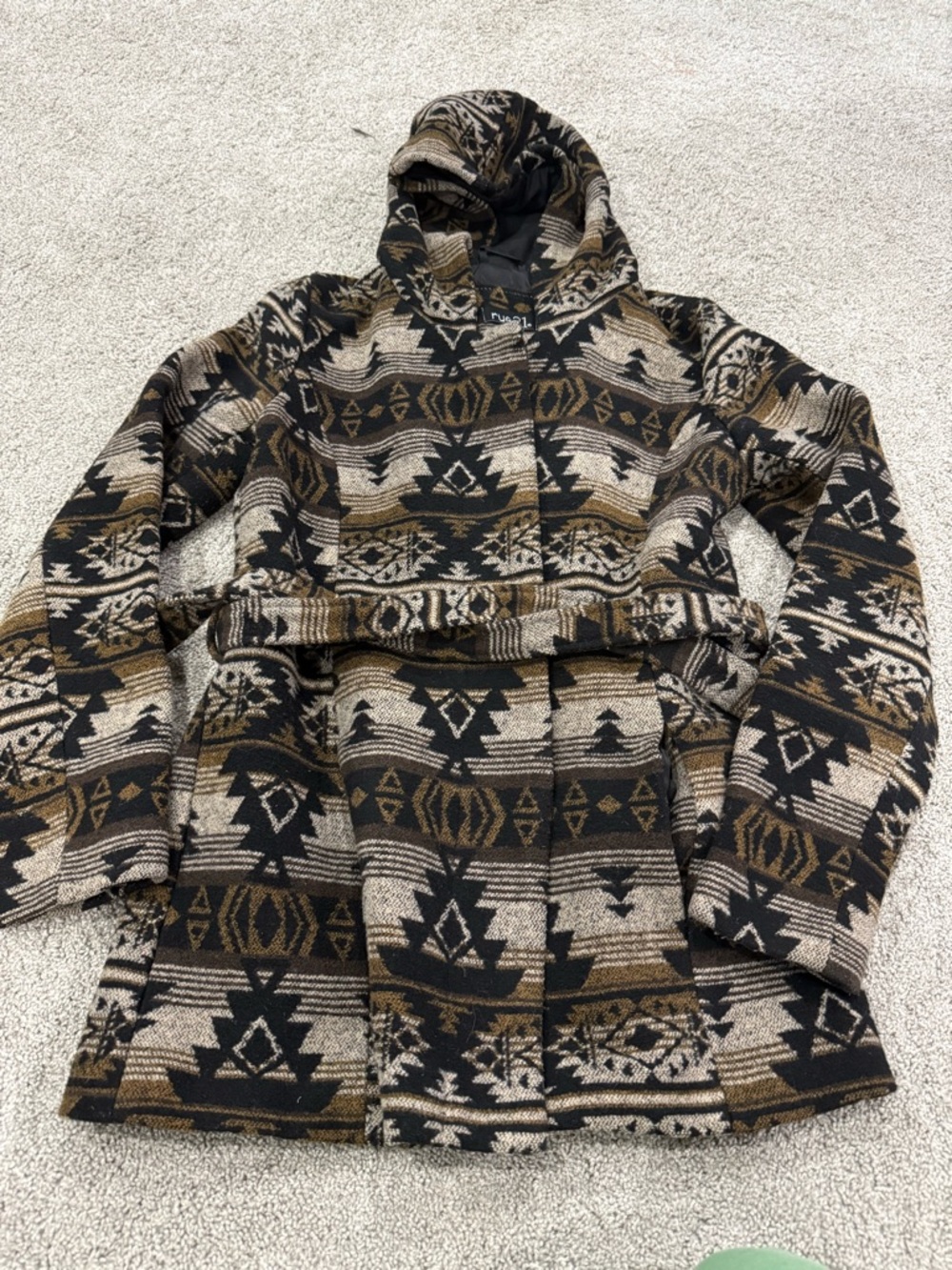 rue21 Black, Tan & Cream Aztec Knit Hooded Jacket